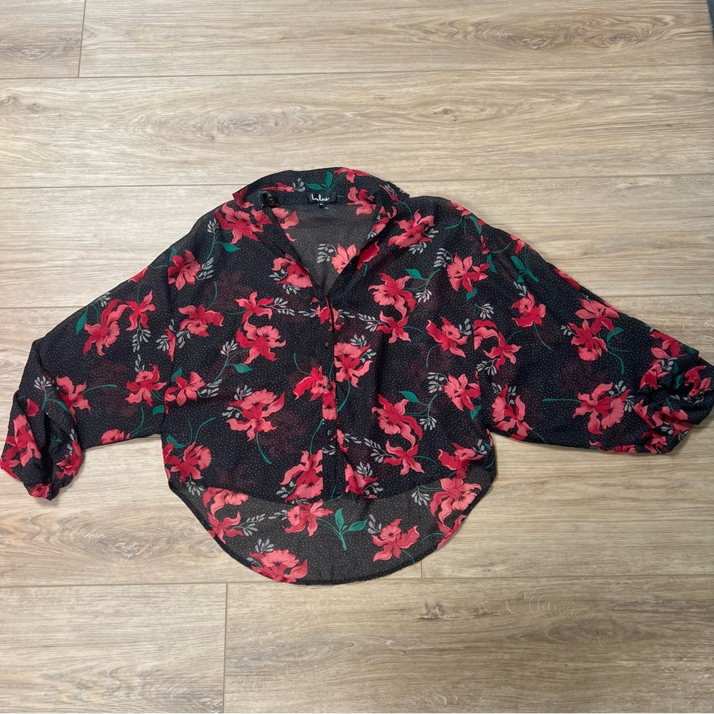 Lulus Juliet Black Floral Print Long Sleeve Top size Medium - Picture 3 of 5